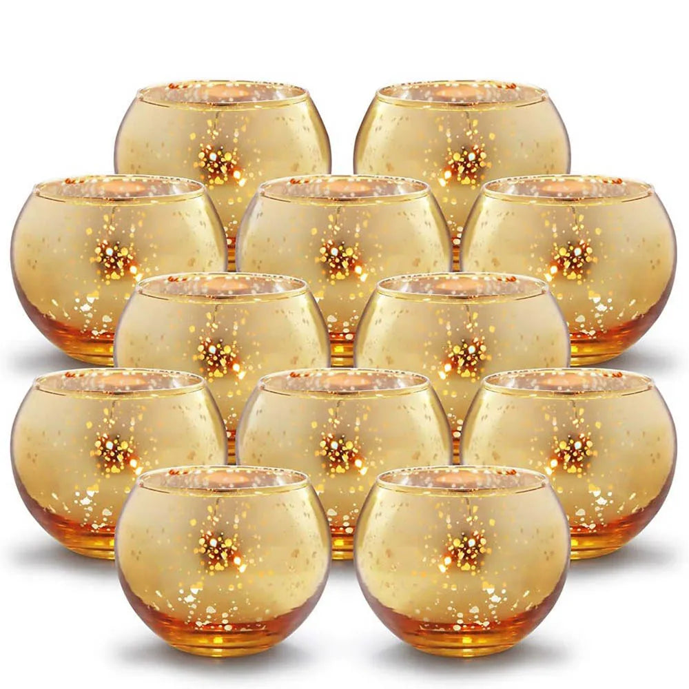 Mercury Glass Votive Holders, Gold Speckled Tealight Cups