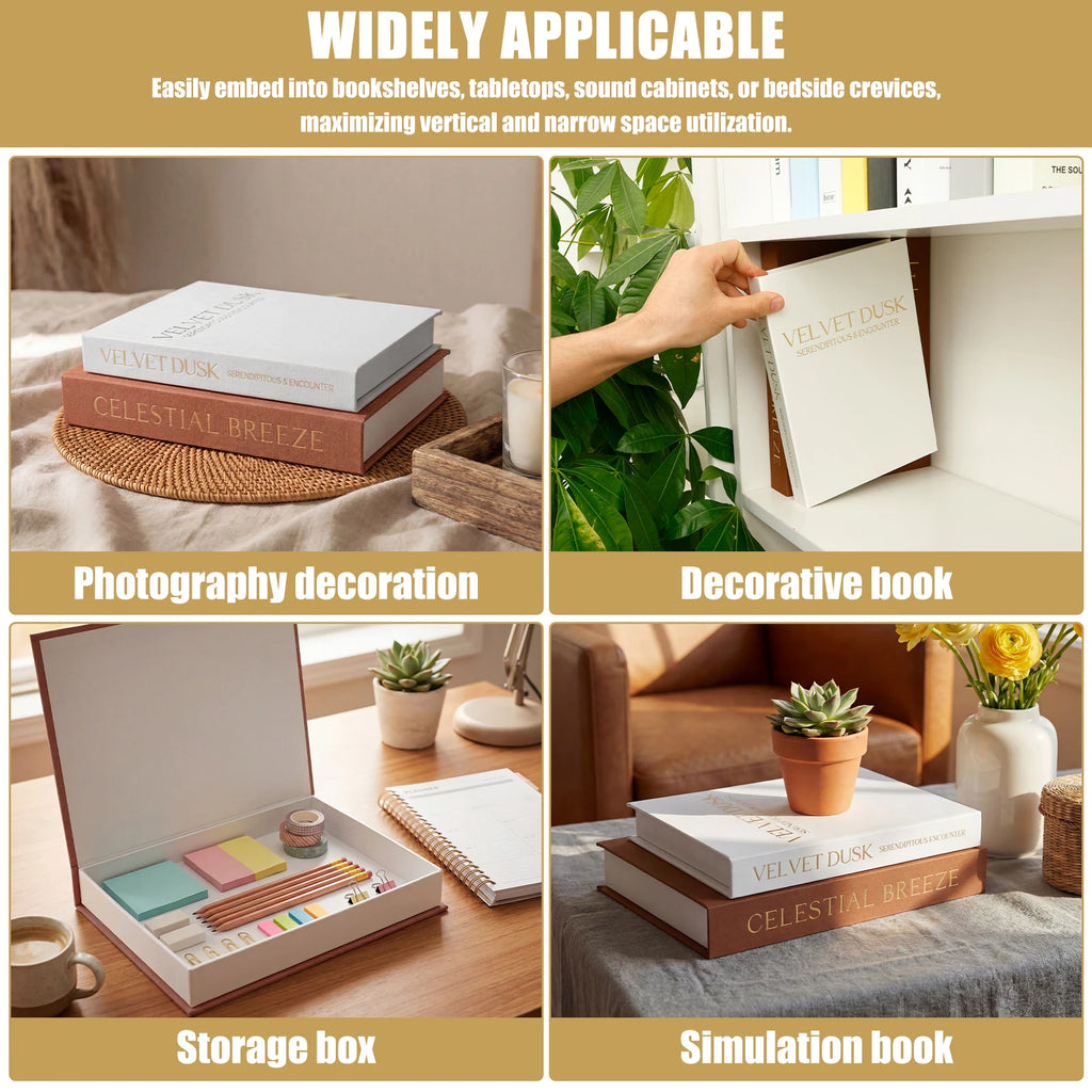 Faux Book Boxes, Linen Hidden Storage Set of 2
