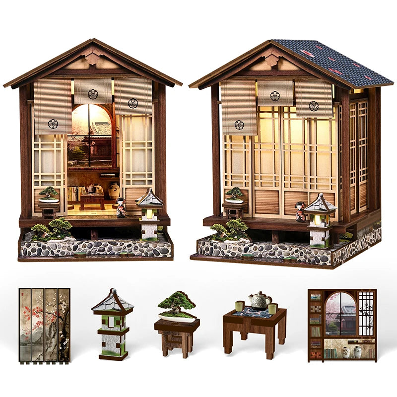 DIY Book Nook Kit, Japanese Moss Lamp Garden Bookshelf Insert