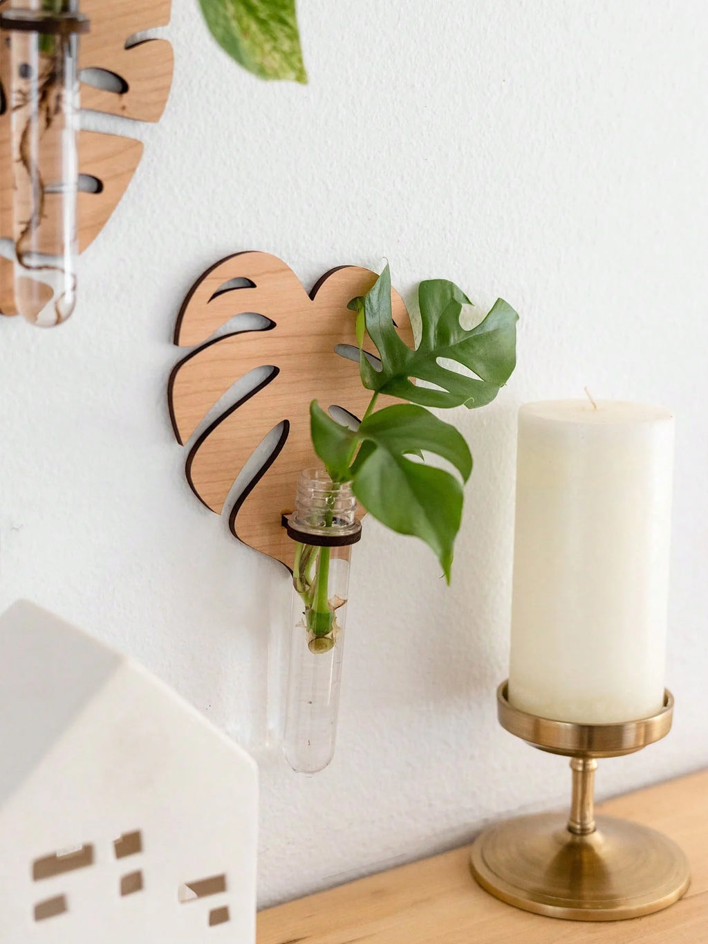 Leaf Wall Planters, Wooden Propagation Vases (Set of 2)