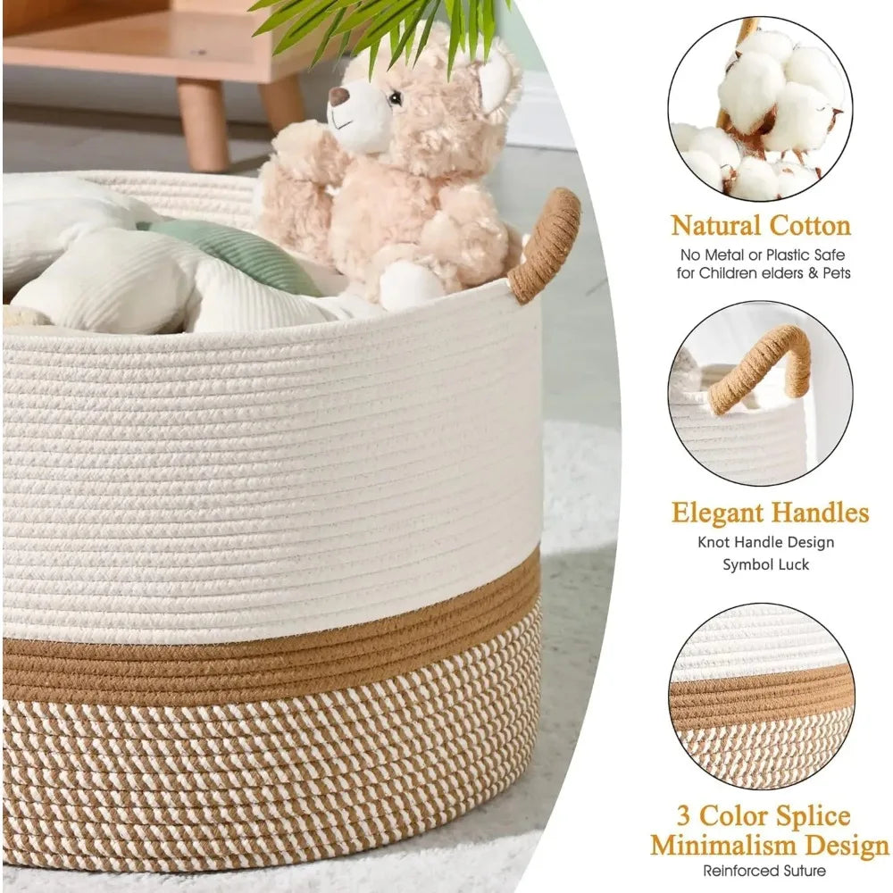 Large Woven Cotton Rope Blanket Basket product photo 5
