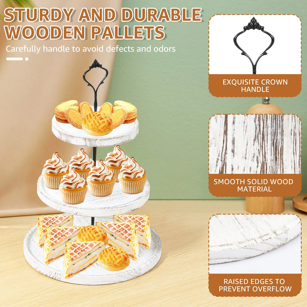 3-Tier Wooden Serving Stand, Farmhouse Dessert & Cupcake Tower