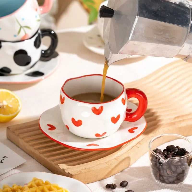 Hand-Painted Ceramic Mug, Cute Irregular Flower Coffee Mug