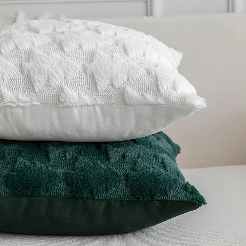 Plush Christmas Tree Pillow Cover, Embossed Holiday Cushion Cover