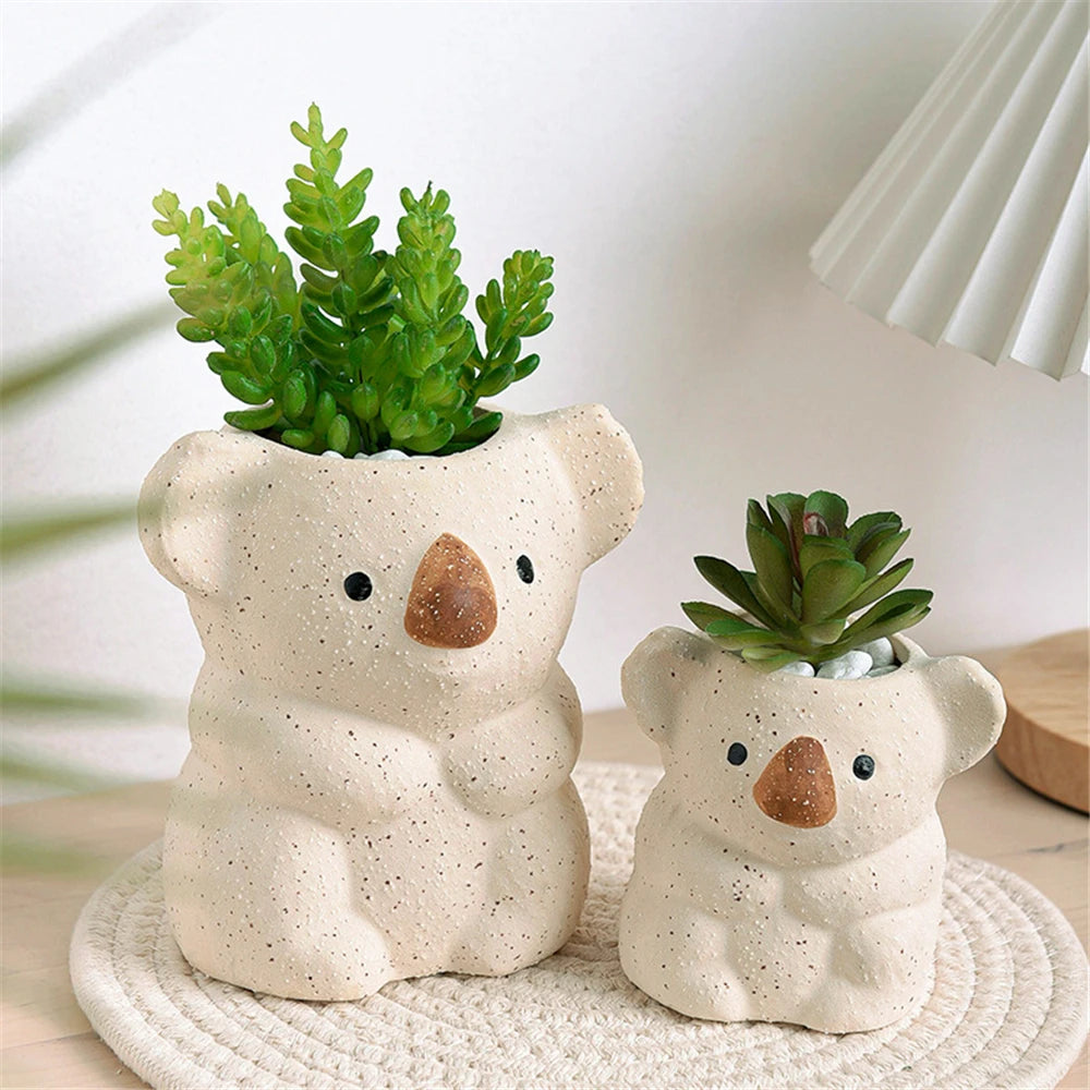 Koala Planter, Speckled Ceramic Succulent Pot