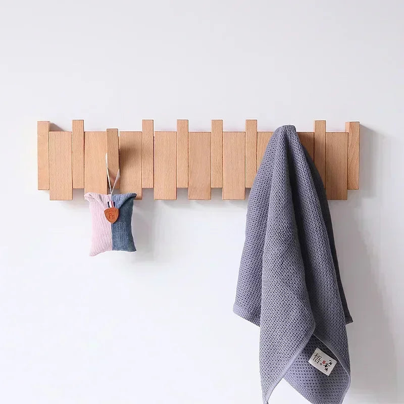 Piano Key Coat Rack, Solid Wood Flip-Down Wall Hooks