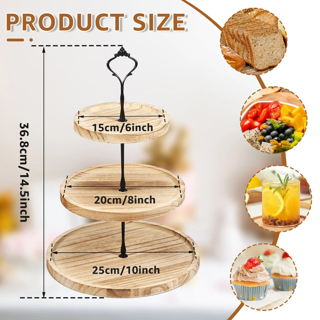 3-Tier Wooden Serving Stand, Farmhouse Dessert & Cupcake Tower