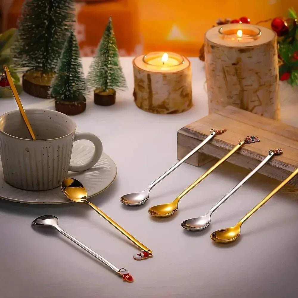 Christmas Charm Spoons, Gold or Silver Set of 6