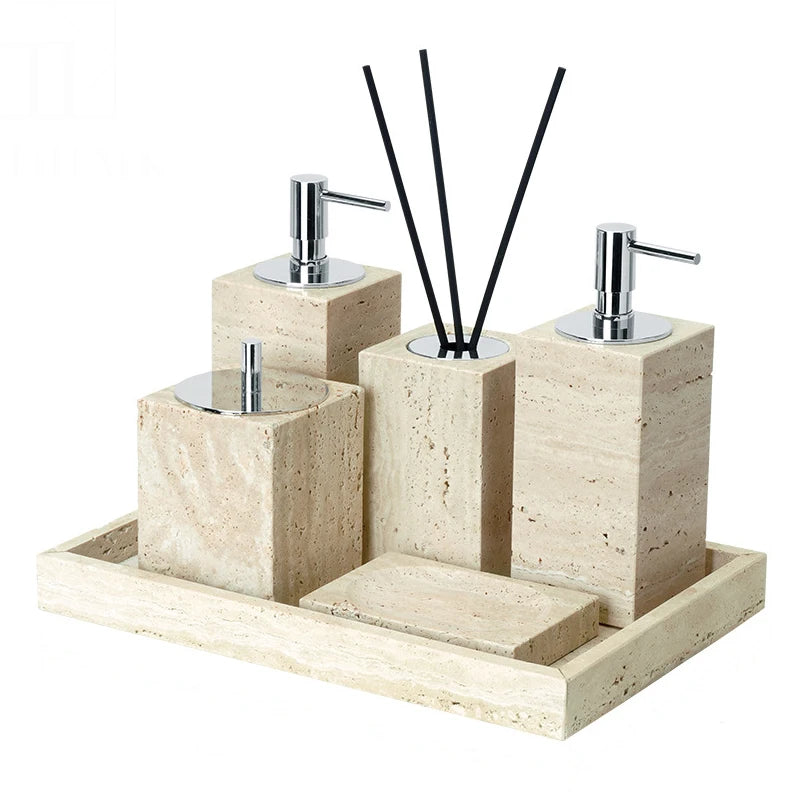 Travertine Soap Dispenser, Natural Stone Pump Bottle