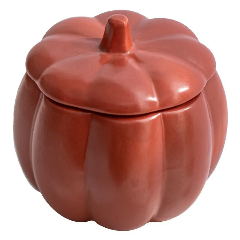 Ceramic Pumpkin Candle Jar with Lid, Matte Pumpkin Candle Holder