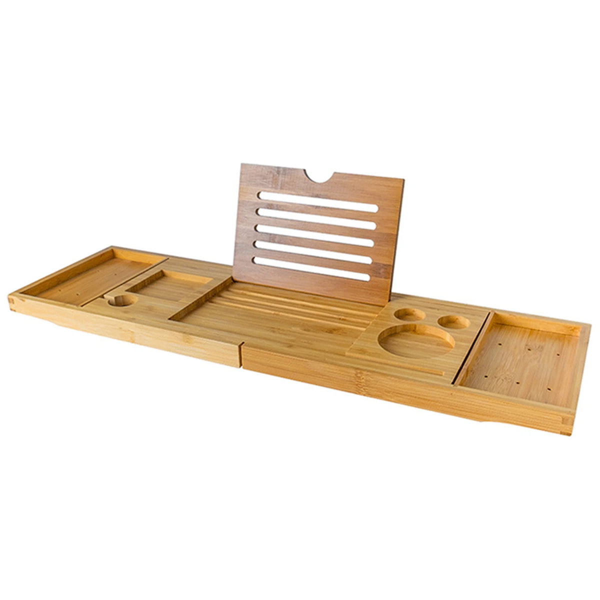 Bamboo Bathtub Caddy Tray, Extendable Bath Tray with Book & Wine Holder
