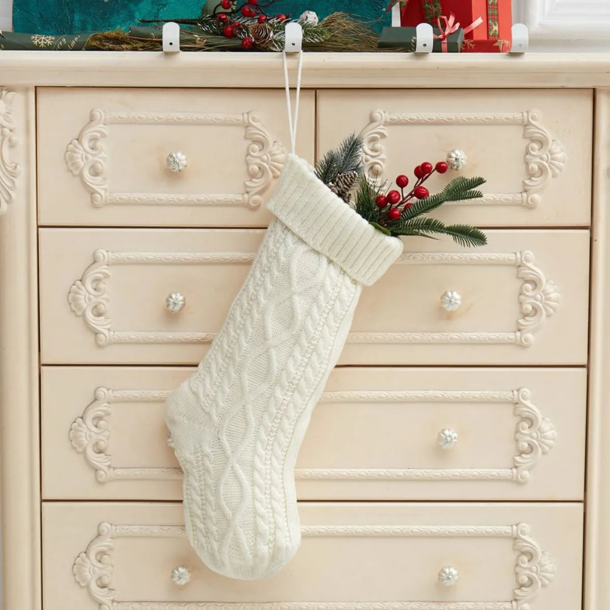 Cable Knit Christmas Stocking, Large Knitted Holiday Stocking