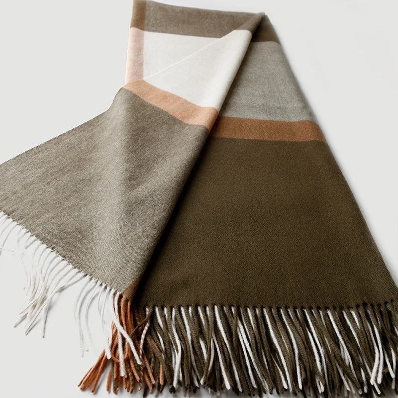 Lambswool Plaid Blanket, Fringed Wool Throw