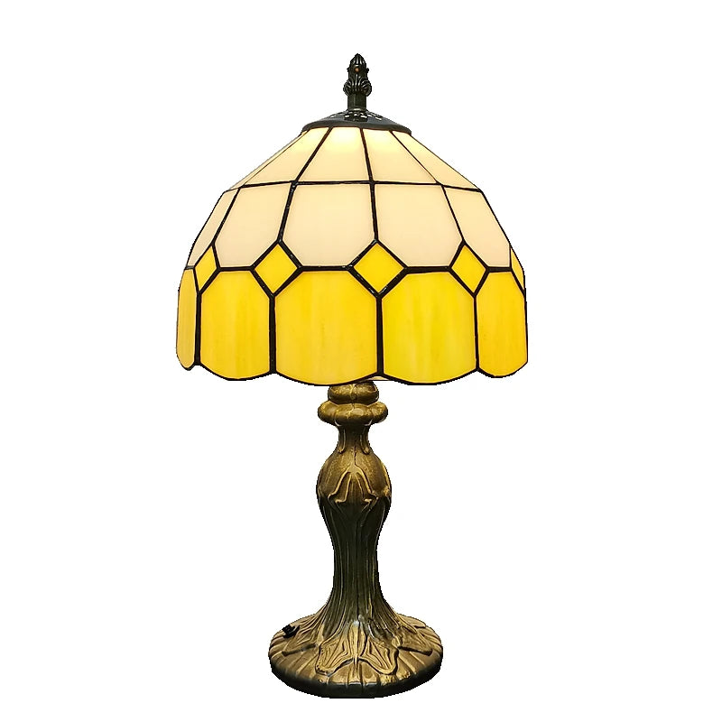 Tiffany-Style Checkered Glass Table Lamp, 8 Inch Bedside Lamp