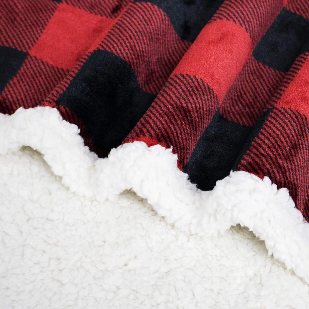 Buffalo Plaid Sherpa Throw, Red & Black Plush Blanket