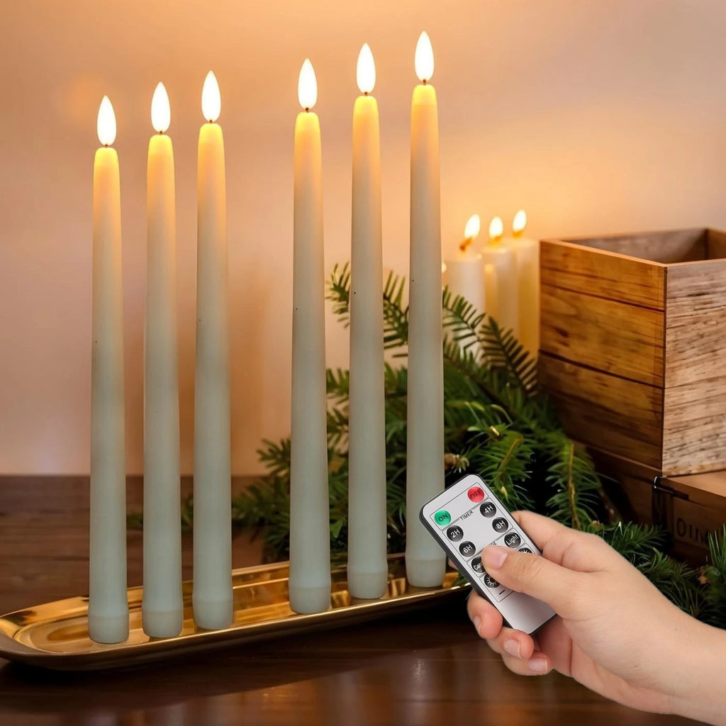 Flameless Taper Candles with Remote, Flickering LED Candlesticks (6 Pack)