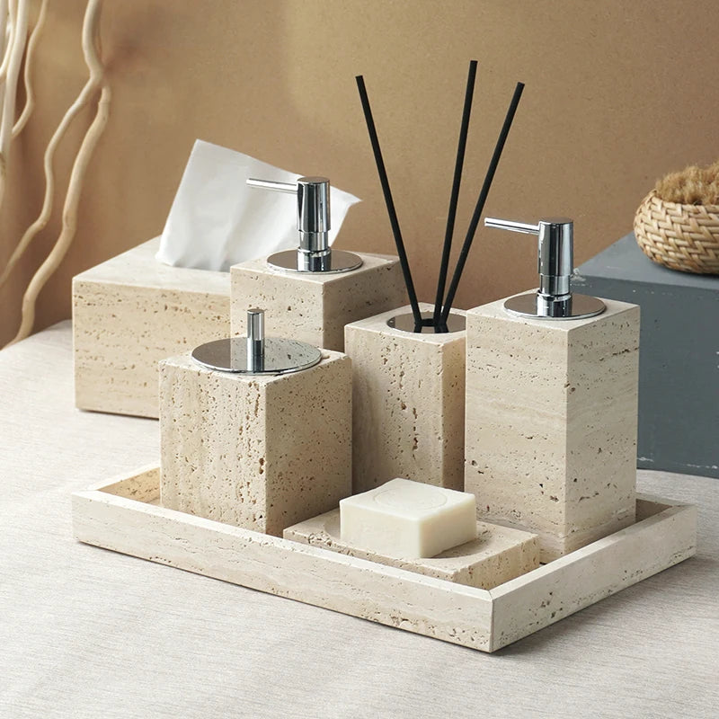 Travertine Soap Dispenser, Natural Stone Pump Bottle