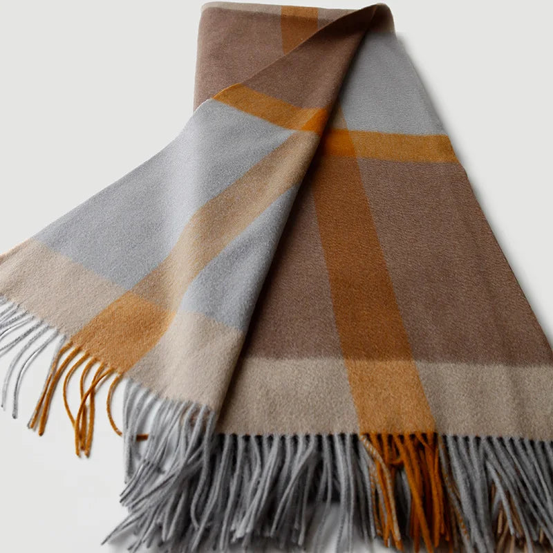 Lambswool Plaid Blanket, Fringed Wool Throw