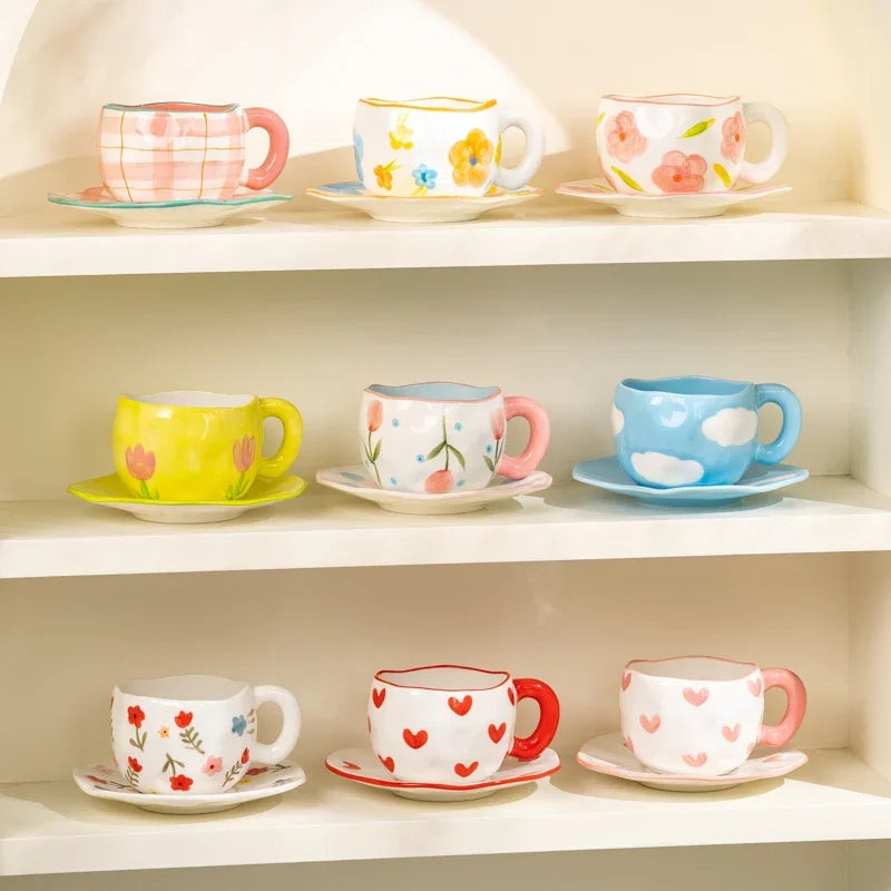 Hand-Painted Ceramic Mug, Cute Irregular Flower Coffee Mug