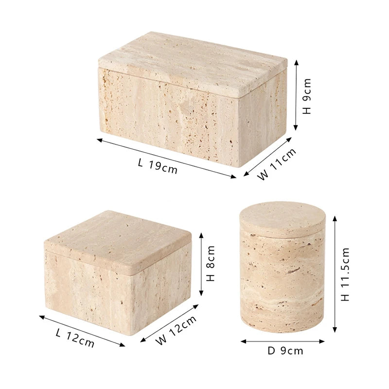 Travertine Stone Canister, Lidded Vanity Storage Box