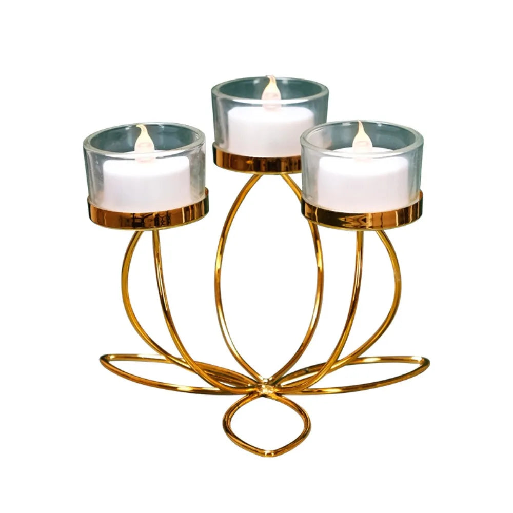 Gold Lotus Tealight Holder, Metal Candle Centerpiece