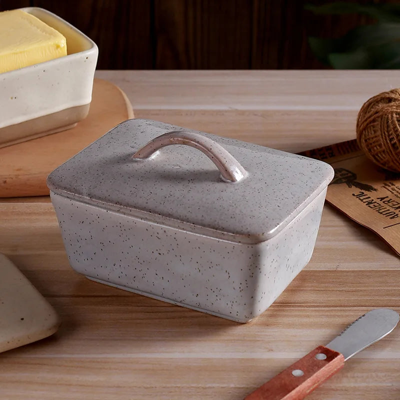 Speckled ceramic butter dish