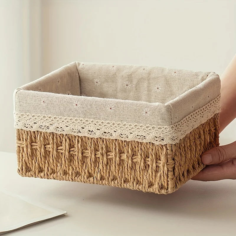 Lace Lined Rattan Storage Basket product photo 1