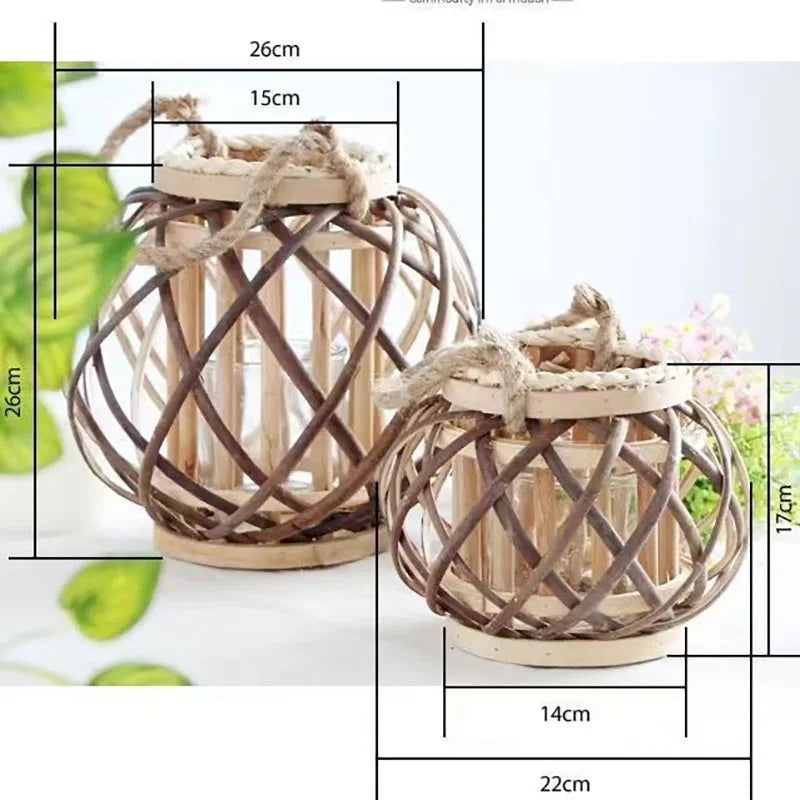 Woven Bamboo Lantern, LED Candle Lantern with Rope Handle