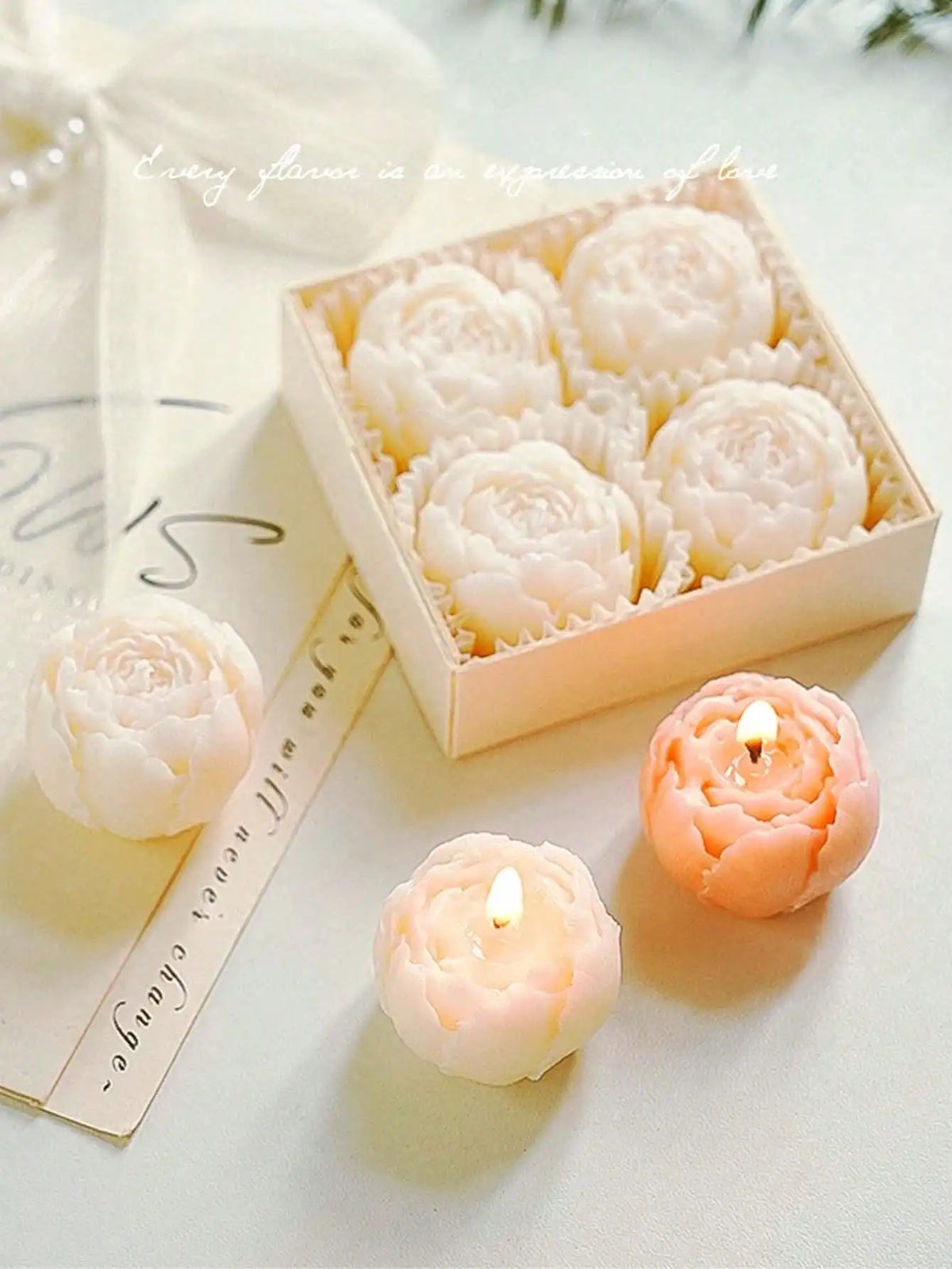 Rose Candle Gift Box, Set of 4 Scented Flower Candles