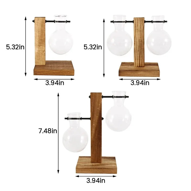 Wooden Propagation Station, 2-Bulb Glass Plant Terrarium Stand