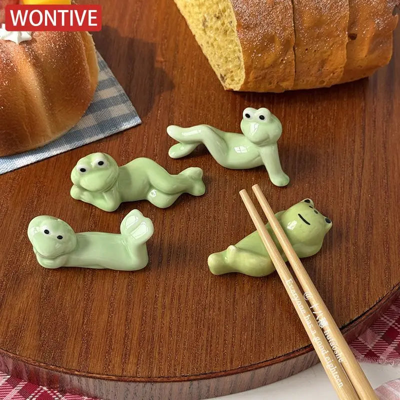 Frog Chopstick Rest, Cute Ceramic Spoon & Utensil Rest