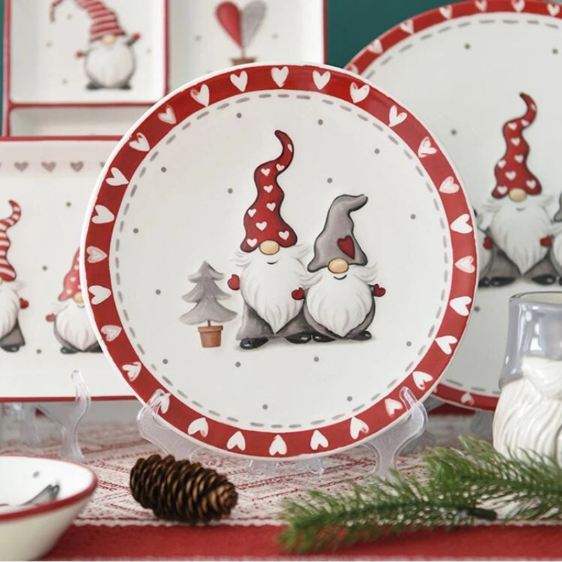 Christmas Gnome Ceramic Serveware, Plates, Teapot & Cookie Jar