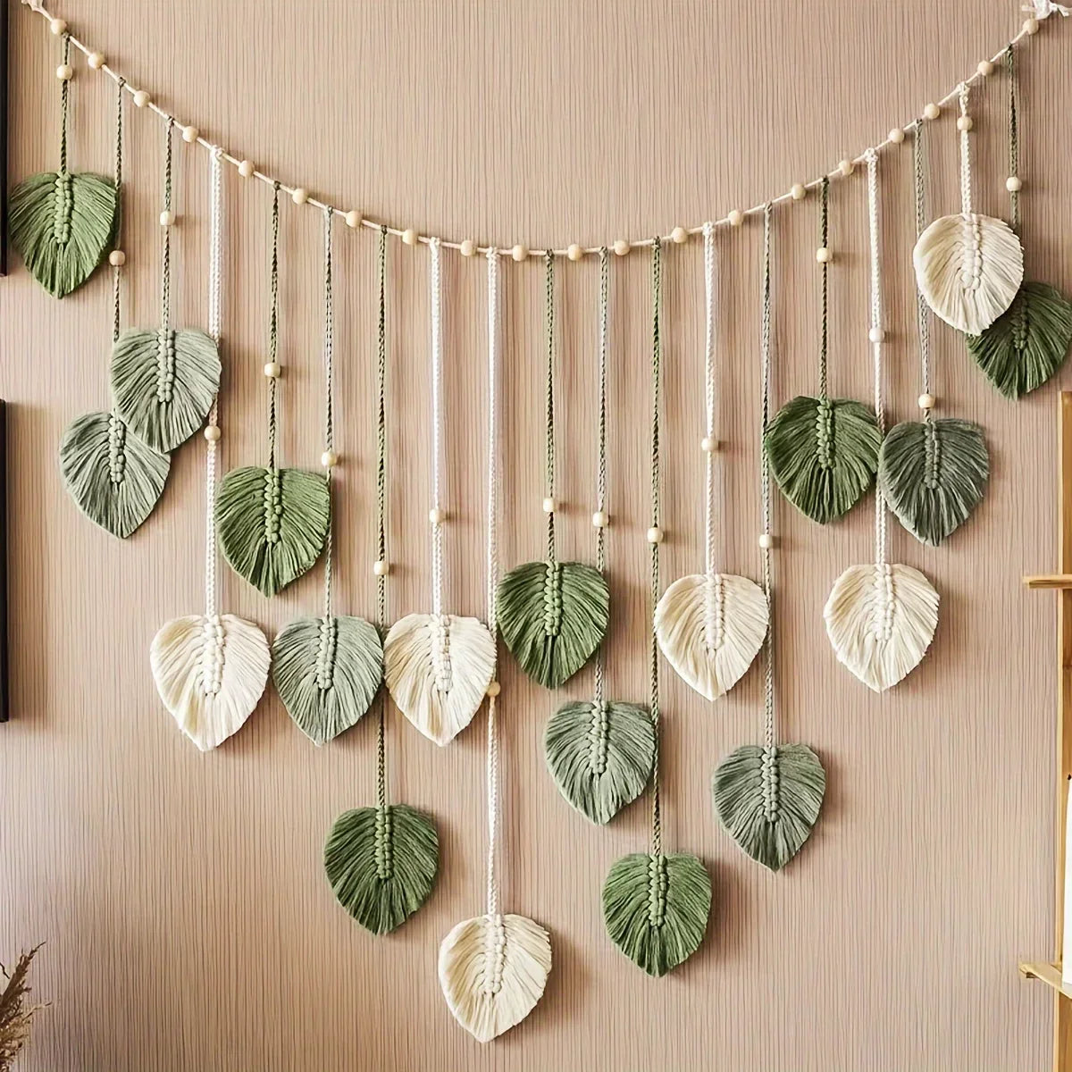 Boho Green Leaf Woven Wall Hanging product photo 1