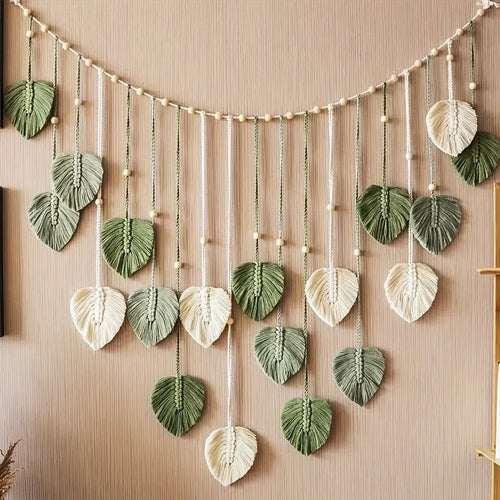Boho Green Leaf Woven Wall Hanging product photo 1