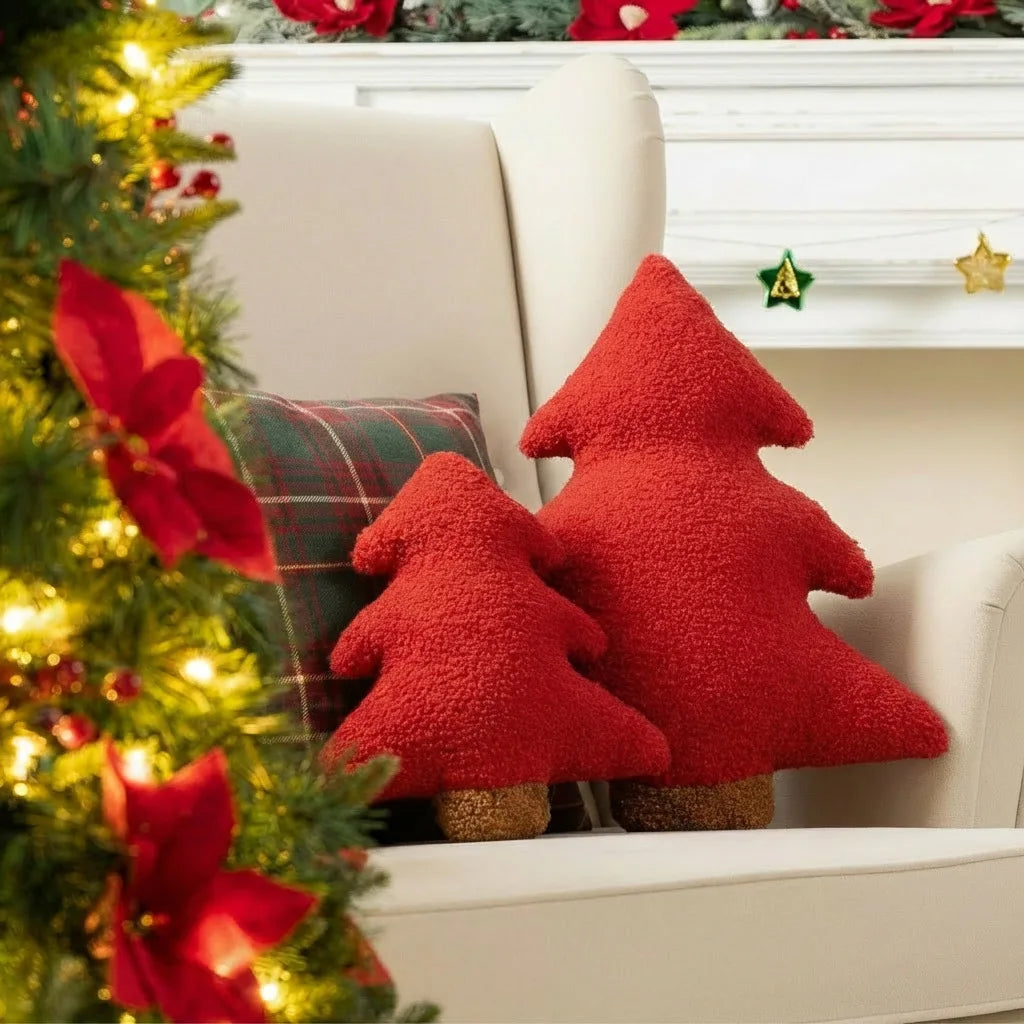 Christmas Tree Pillow, Plush Tree-Shaped Throw Cushion