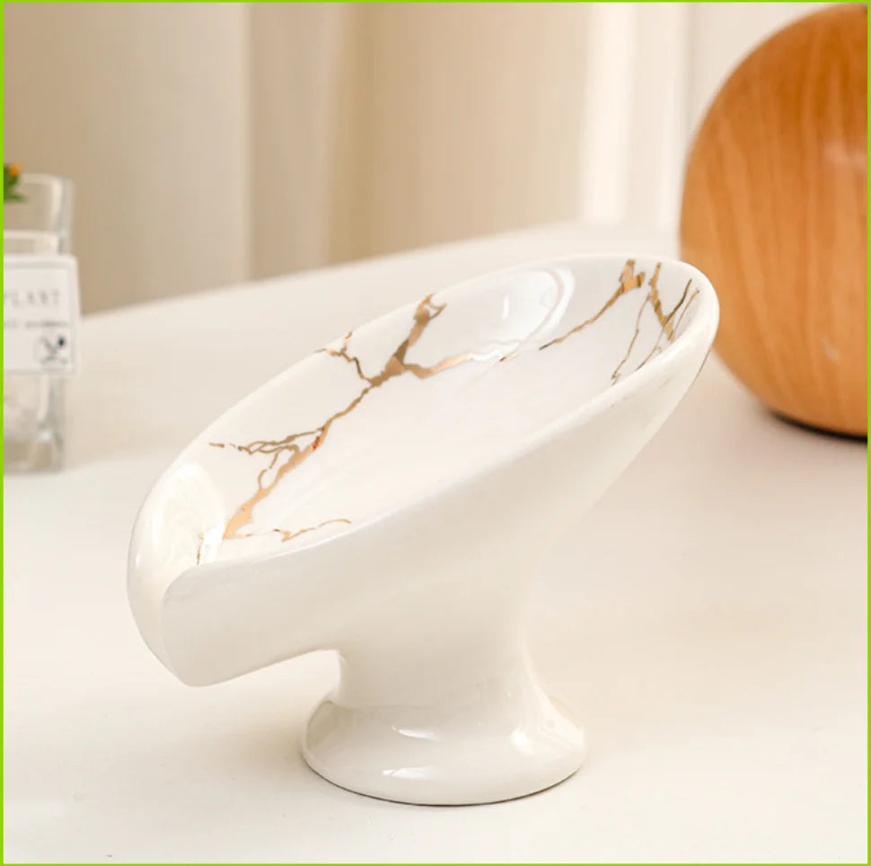 Ceramic Leaf Soap Dish, Self-Draining Soap Holder