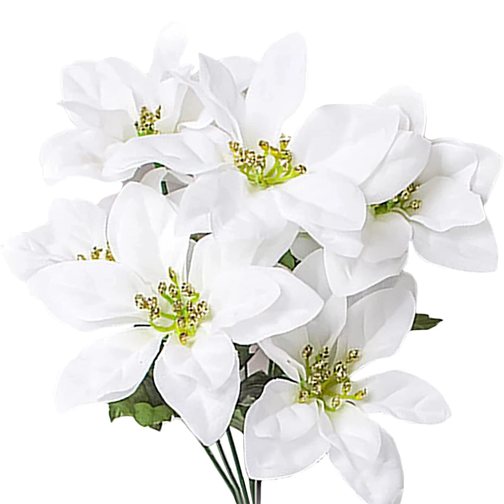 Faux Poinsettia Bush, 7-Stem Silk Christmas Flower