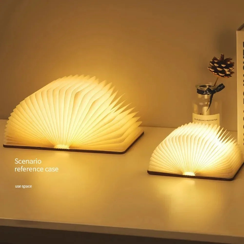 Folding Book Lamp, Wooden Cover LED Page Light
