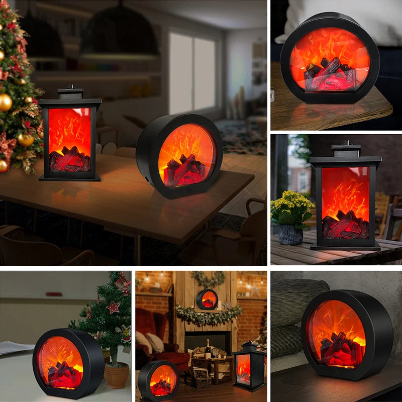 Fireplace Lantern, Flickering Log Flame LED Lamp
