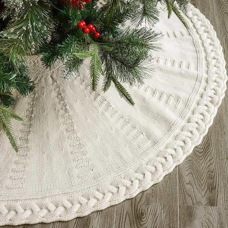 Cable Knit Christmas Tree Skirt, Chunky Knitted Holiday Tree Skirt