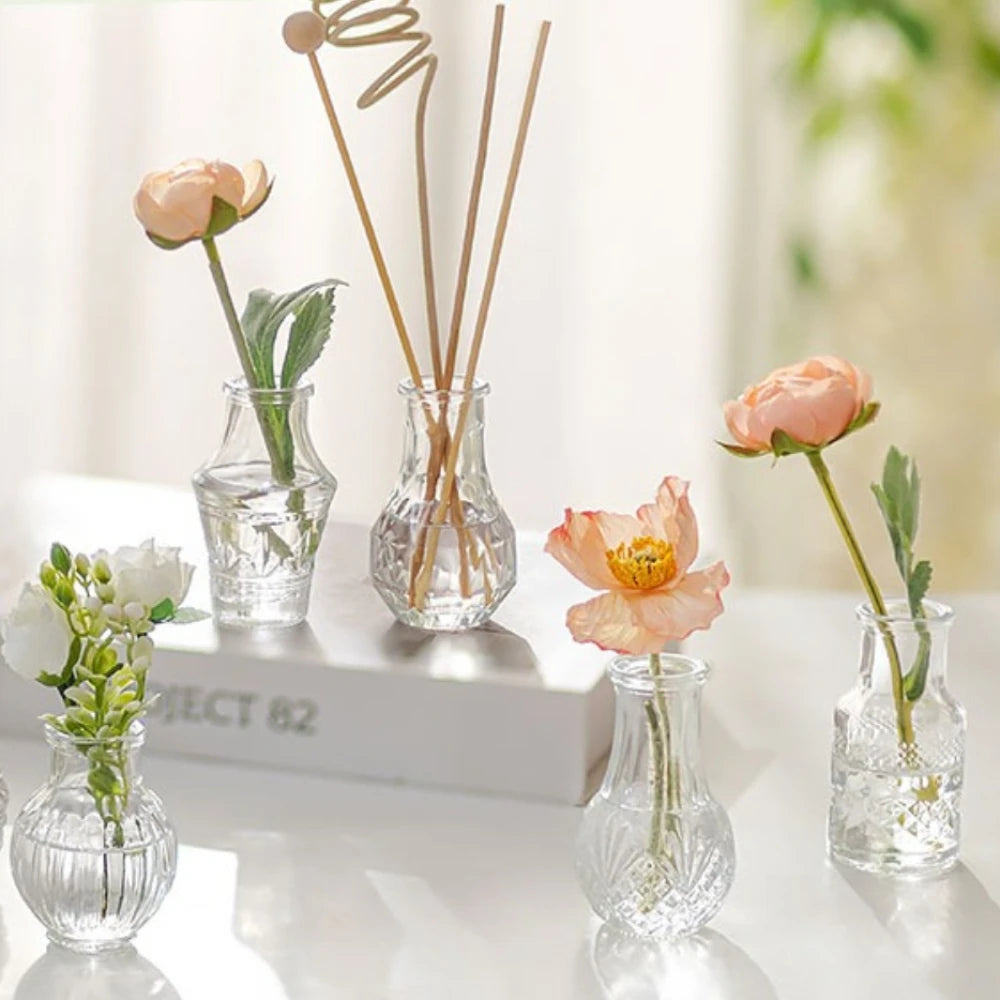 Vintage Glass Bud Vases, Embossed Mini Vase Set