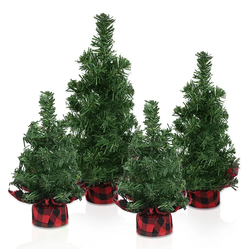 Mini Christmas Tree with Plaid Base, Tabletop Pine Tree
