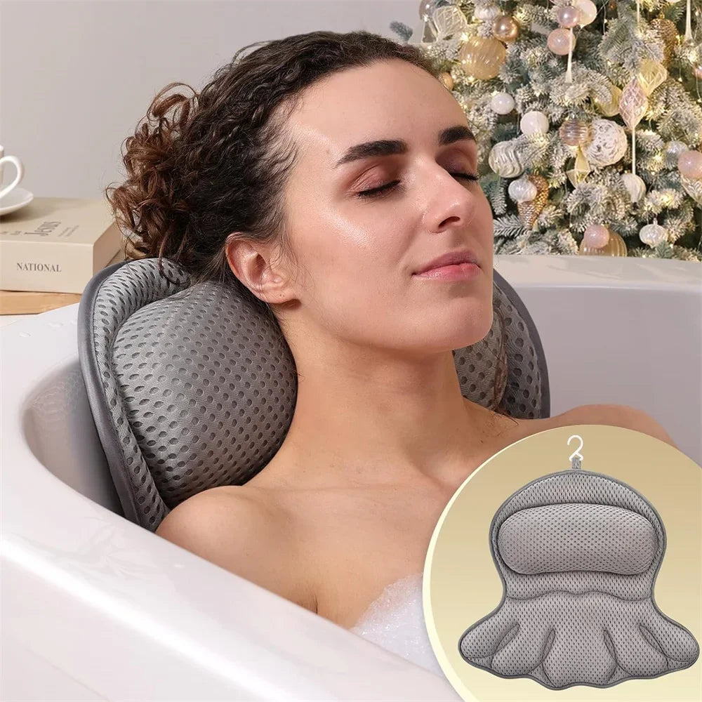 Spa Bath Pillow, 4D Mesh Bathtub Headrest with Suction Cups