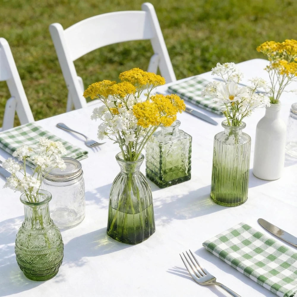 Vintage Glass Bud Vases, Embossed Mini Vase Set