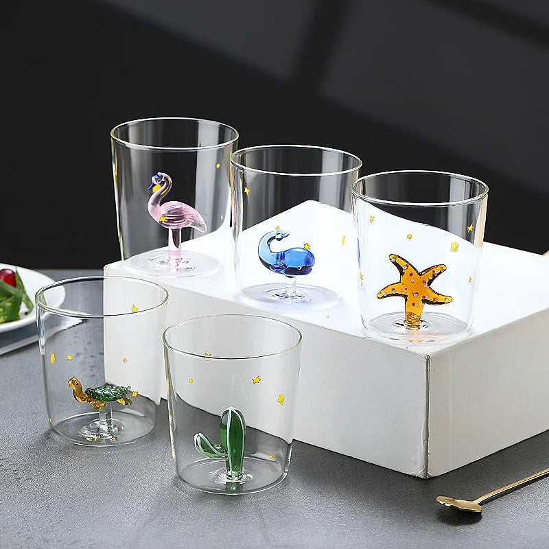 3D Animal Glass Cup, Handmade Clear Glass with Tiny Figurine Inside