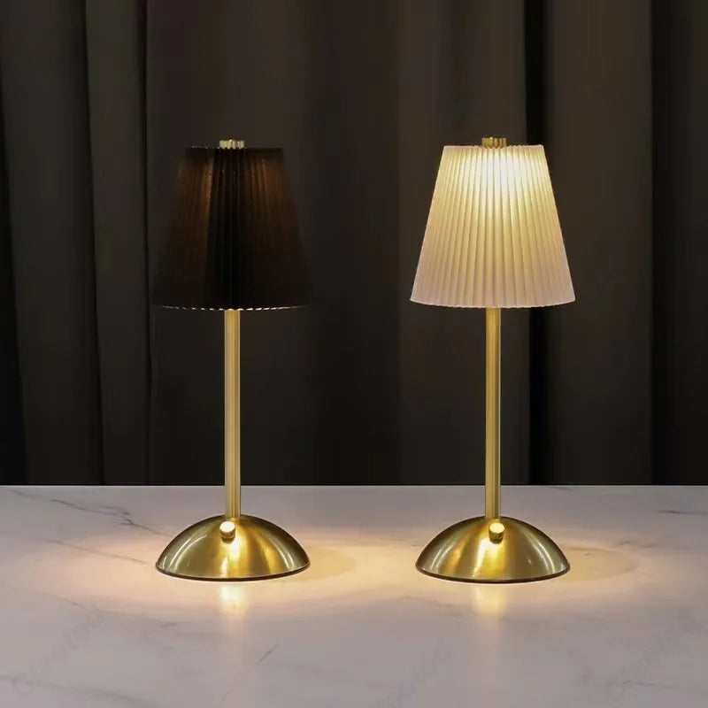 Pleated Cordless Table Lamp, Rechargeable Touch Bedside Lamp