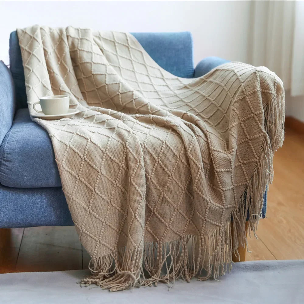 Textured Knit Tassel Throw Blanket product photo 6