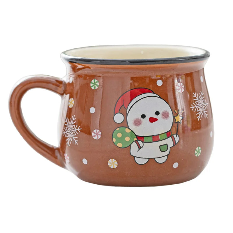 Christmas ceramic mug, brown snowman design