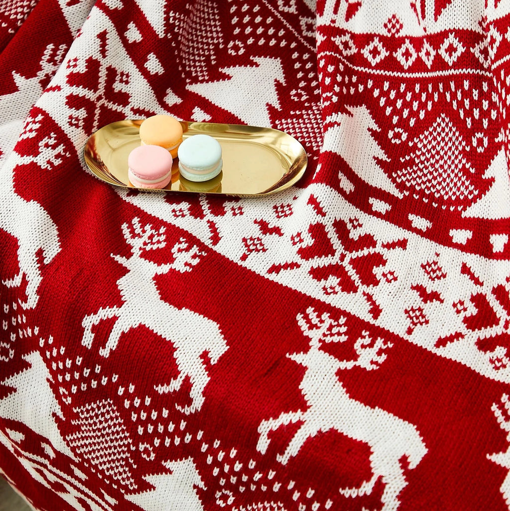 Nordic Knit Christmas Throw, Red Fair Isle Blanket
