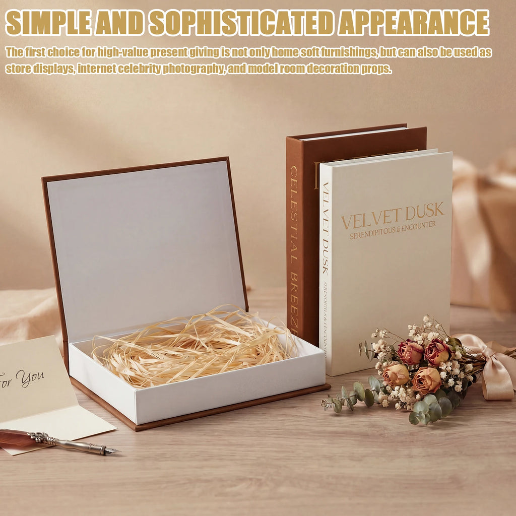 Faux Book Boxes, Linen Hidden Storage Set of 2